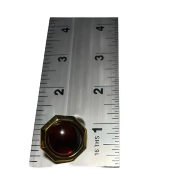 Vintage Style Gold Tone Faux Garnet Earrings Octagon 1" Ornate Dark Academia EUC - Picture 4 of 5